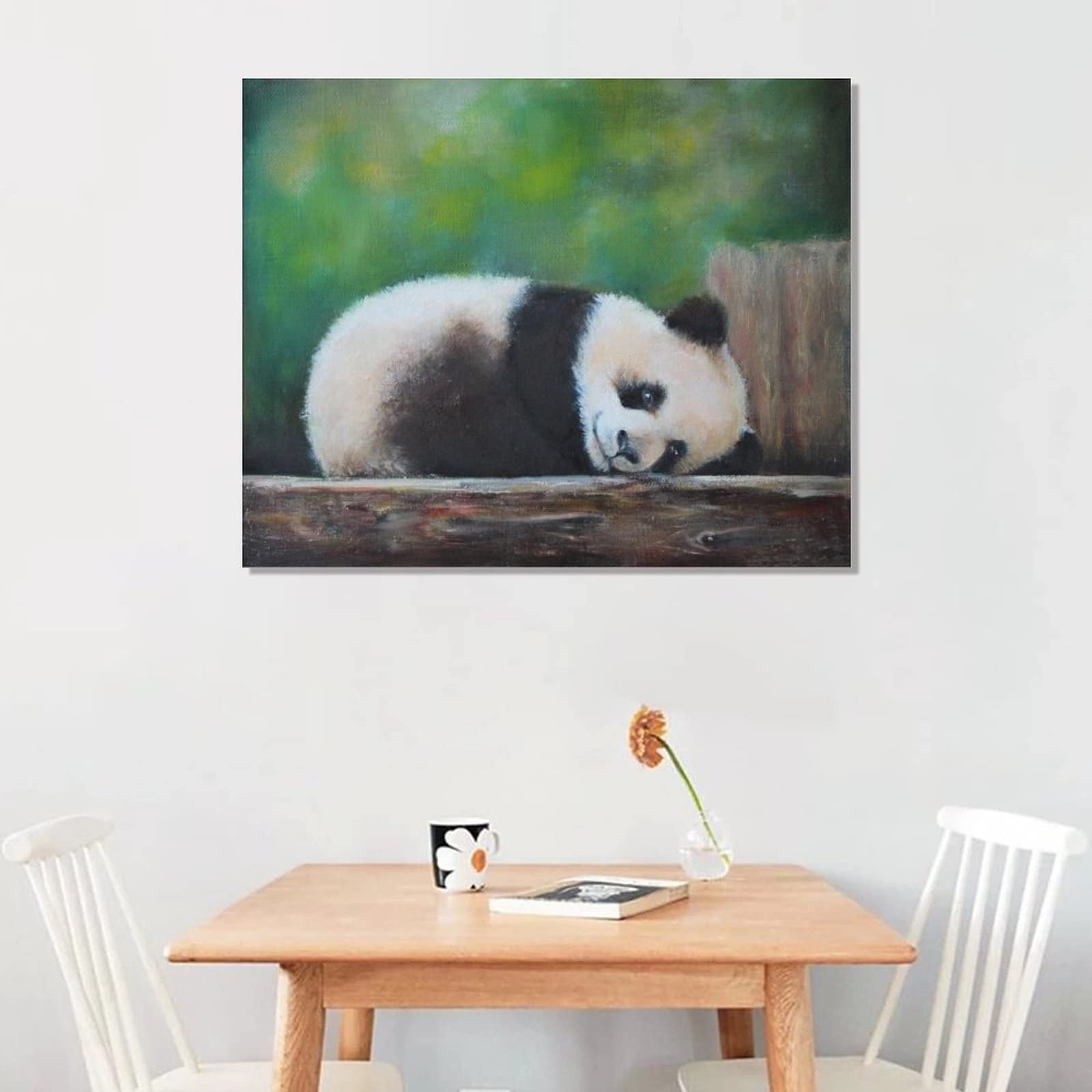 Amazon.co.jp: 絵画 木の柱にもたれるパンダインテリア 絵画 油絵の